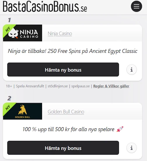 Hitta nya casino bonusar i topplistan