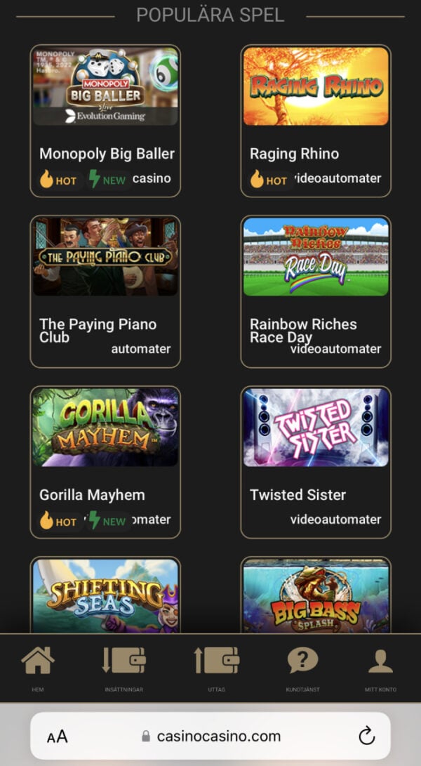 Populära spel hos casinocasino.com