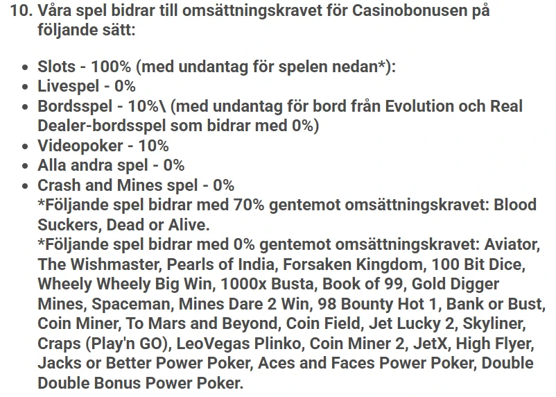 leovegas exkluderade spel