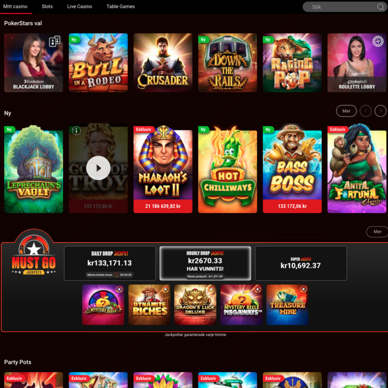Utvalda spel och aktuella jackpottar hos Pokerstars casino