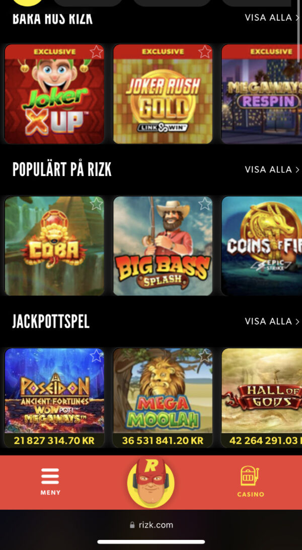 Populära och exklusiva spel hos Rizk mobilcasino