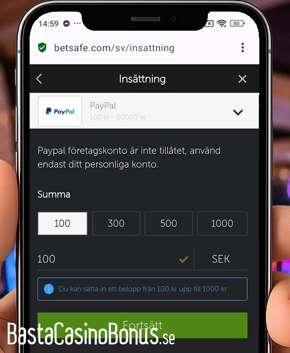 sätt in pengar med paypal hos Betsson