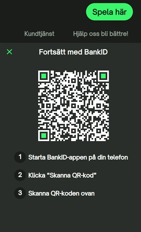 scanna QR-kod hos casino med bankID
