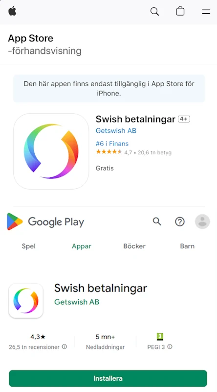 swish för android och iphone