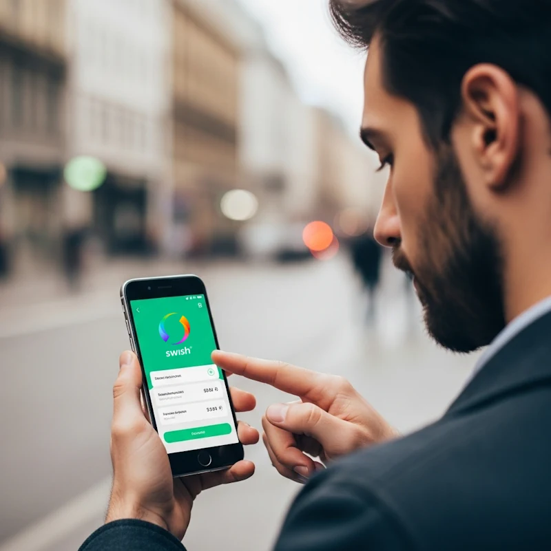 ai-genererad bild på en person som använder swish i telefonen