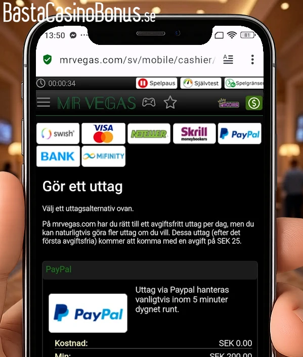 Uttag med PayPal från Mr Vegas