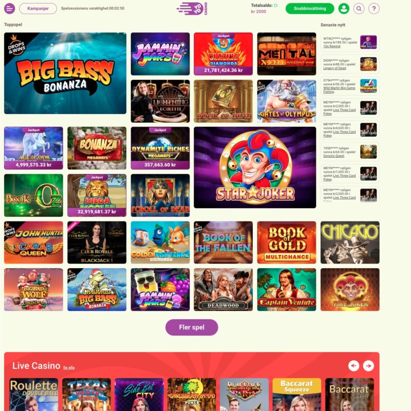 Skärmdump av Yoyo Casino på dator